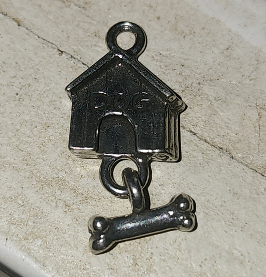 Metal Dog house with dangle bone charm