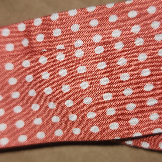 Polycotton Bias Binding 25mm orange white dot (1.5m left)