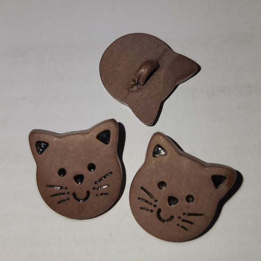 Cat face button dark brown 1.7cm high