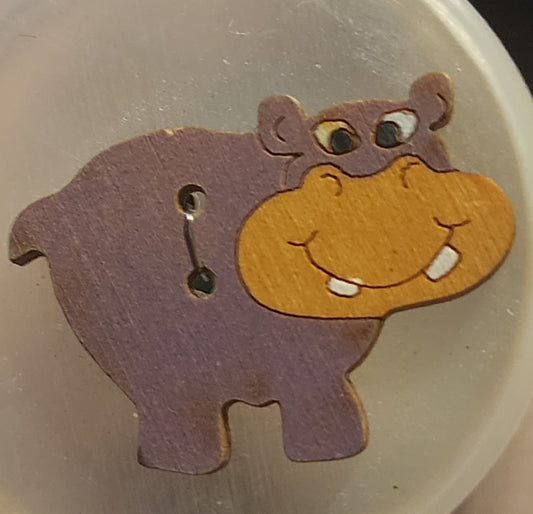 Wooden Hippopotamus button 30mm long