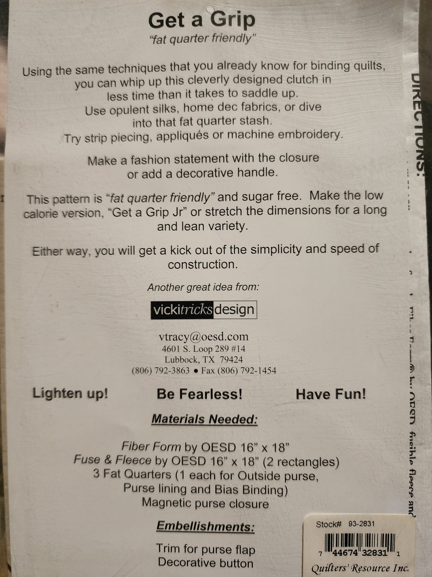 Get a Grip bag pattern 93-2831 *