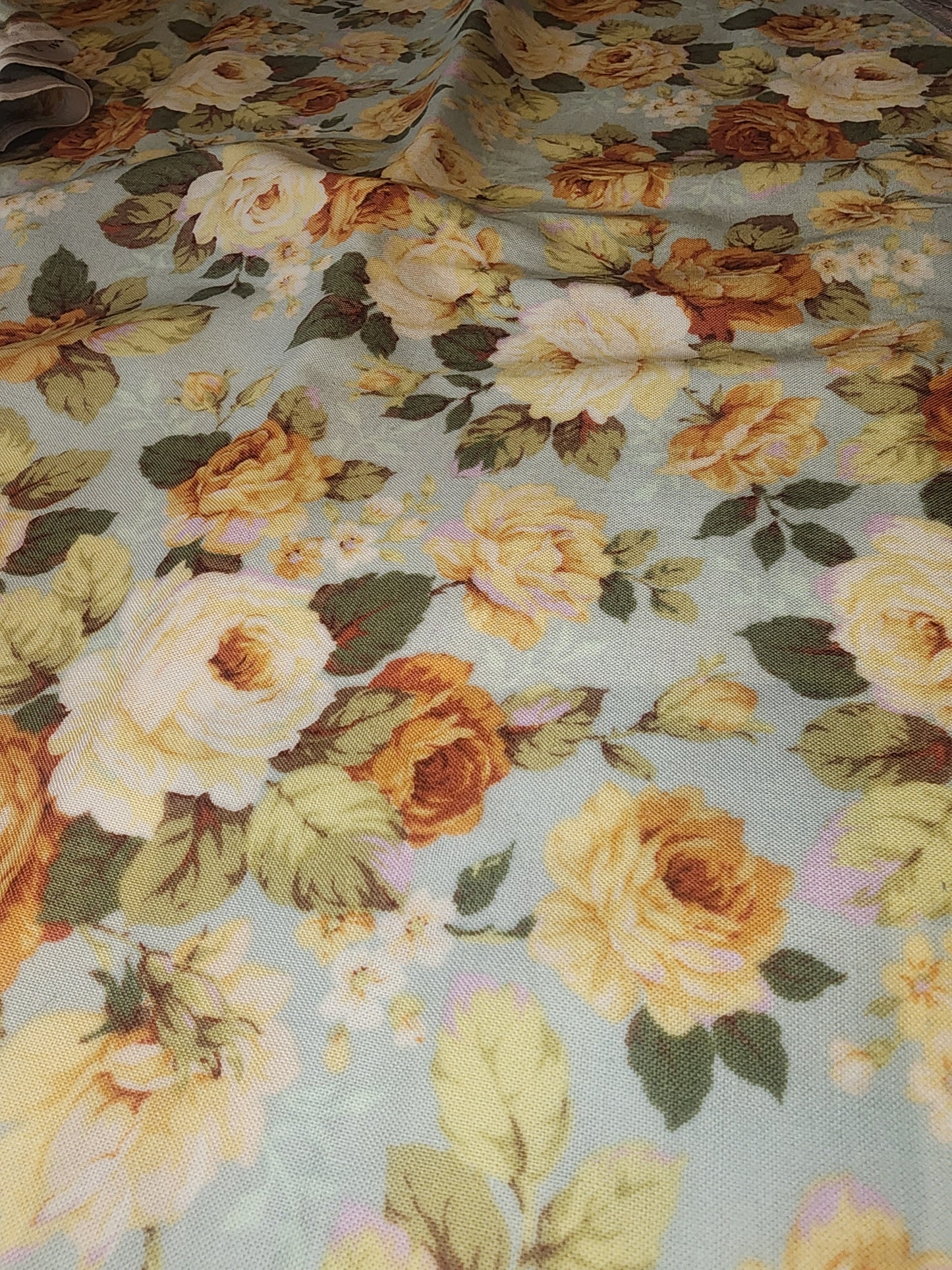Mary Rose Collection - MR1110R-12B Apricot roses on aqua QUILT GATE