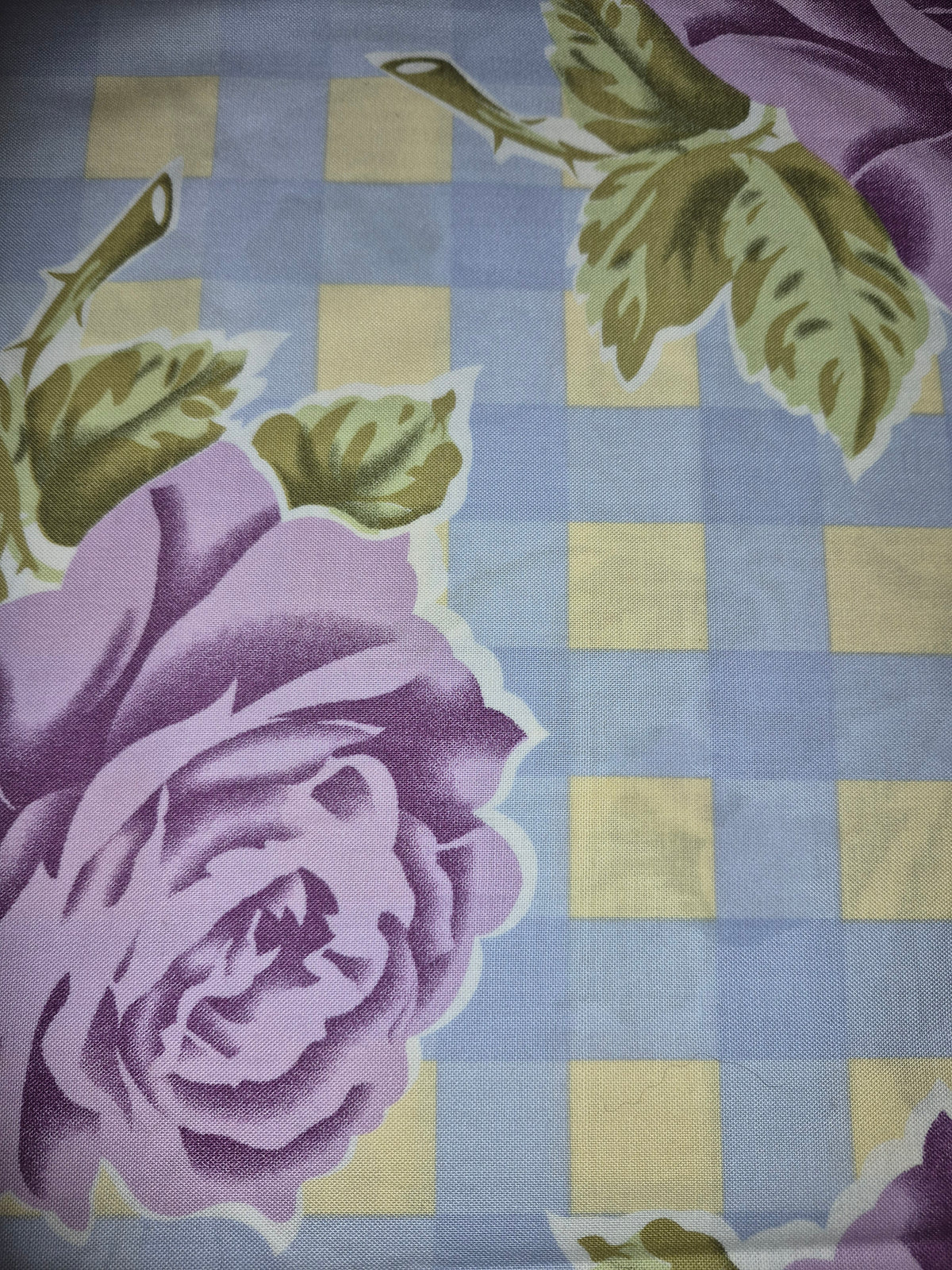 Amy Butler - Temple Flowers - Checks and Rose - Blue (80cm left)