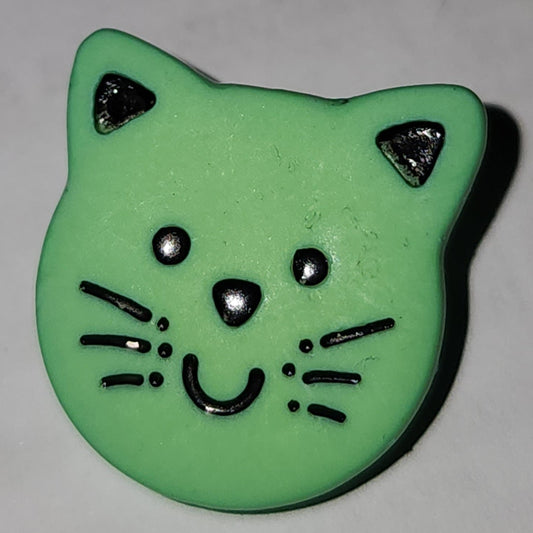 Cat face button lime green 1.7cm high