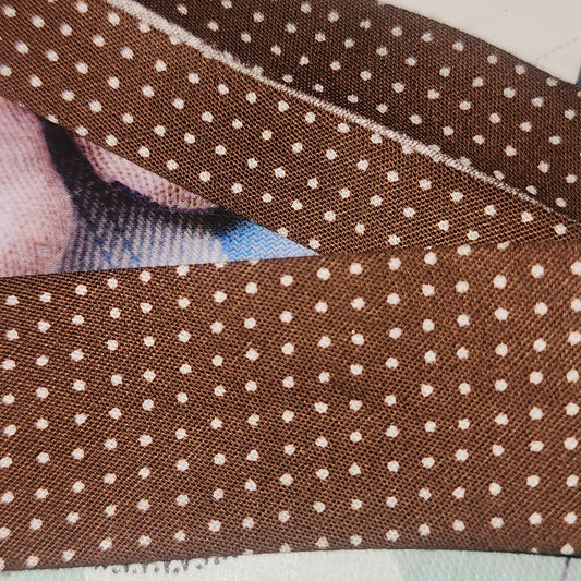 Polycotton Bias Binding 25mm brown white pindot
