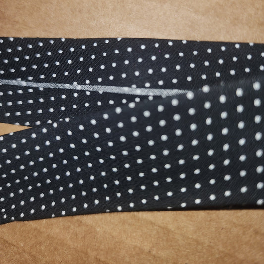Polycotton Bias Binding 25mm Black white pindot