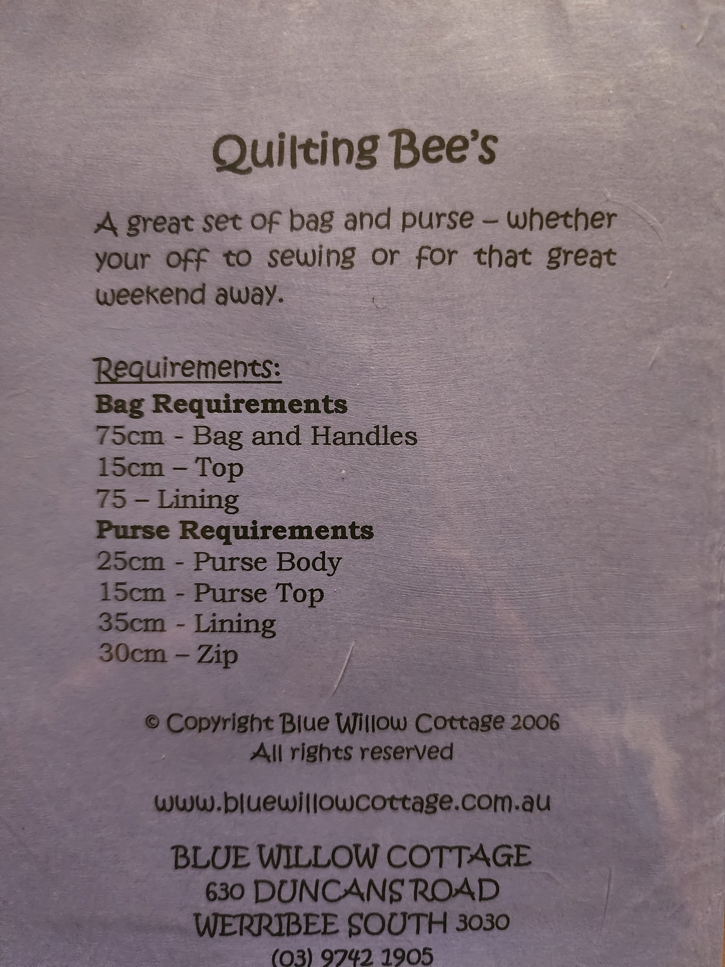 Quilting Bee's Bag Pattern by blue Willow Designs *