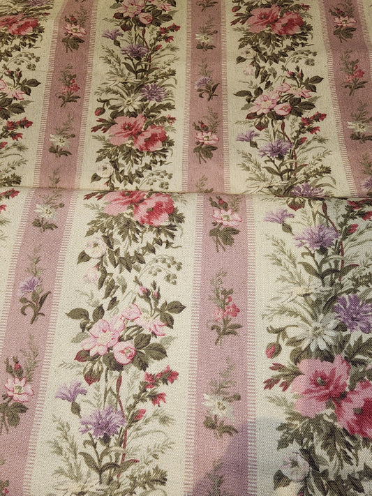 Yuwa Live Life dusty pink floral stripe linen cotton blend