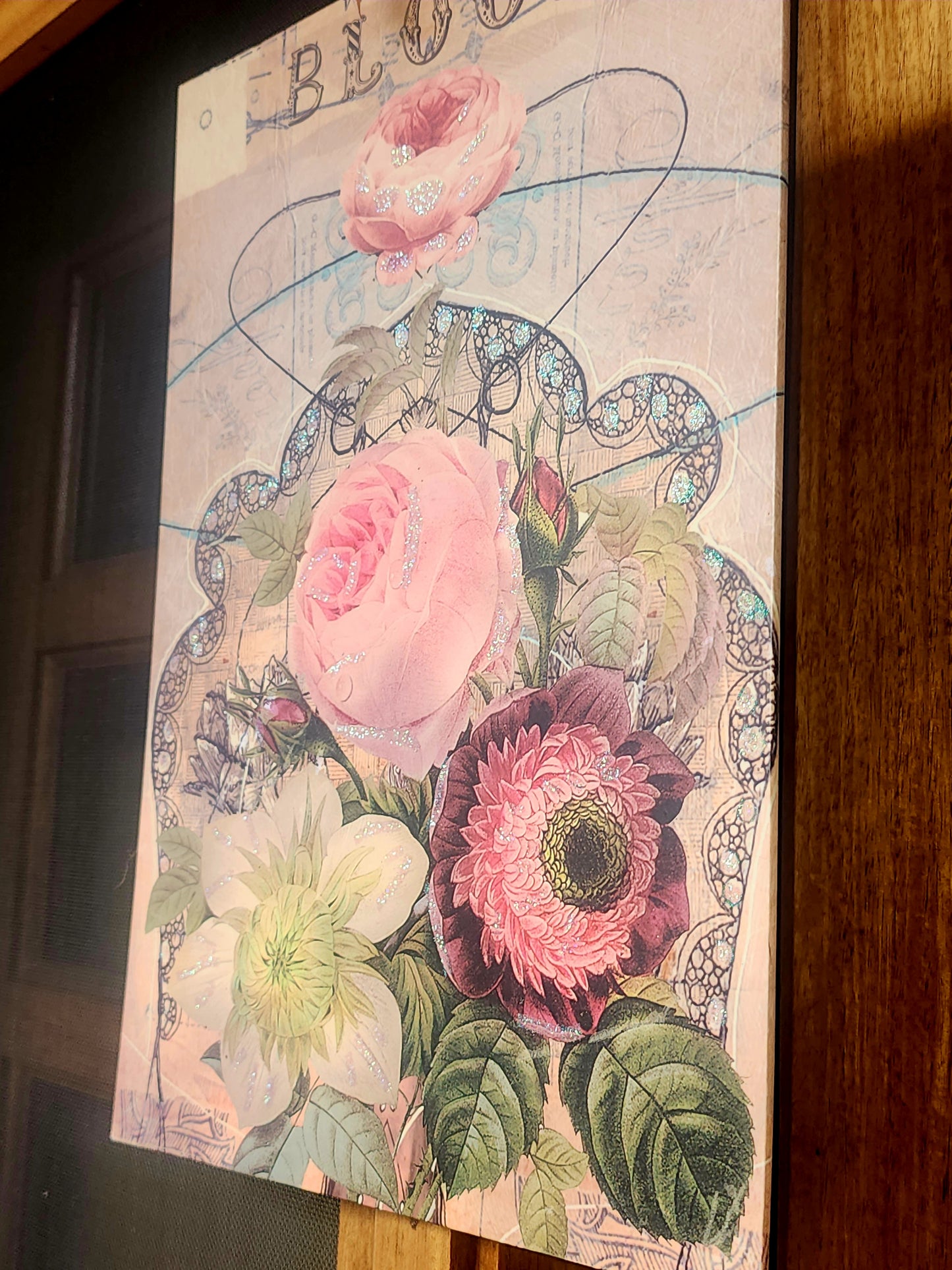 Papaya Rose Print 11.5" x 16" on board with ribbon hanging loop