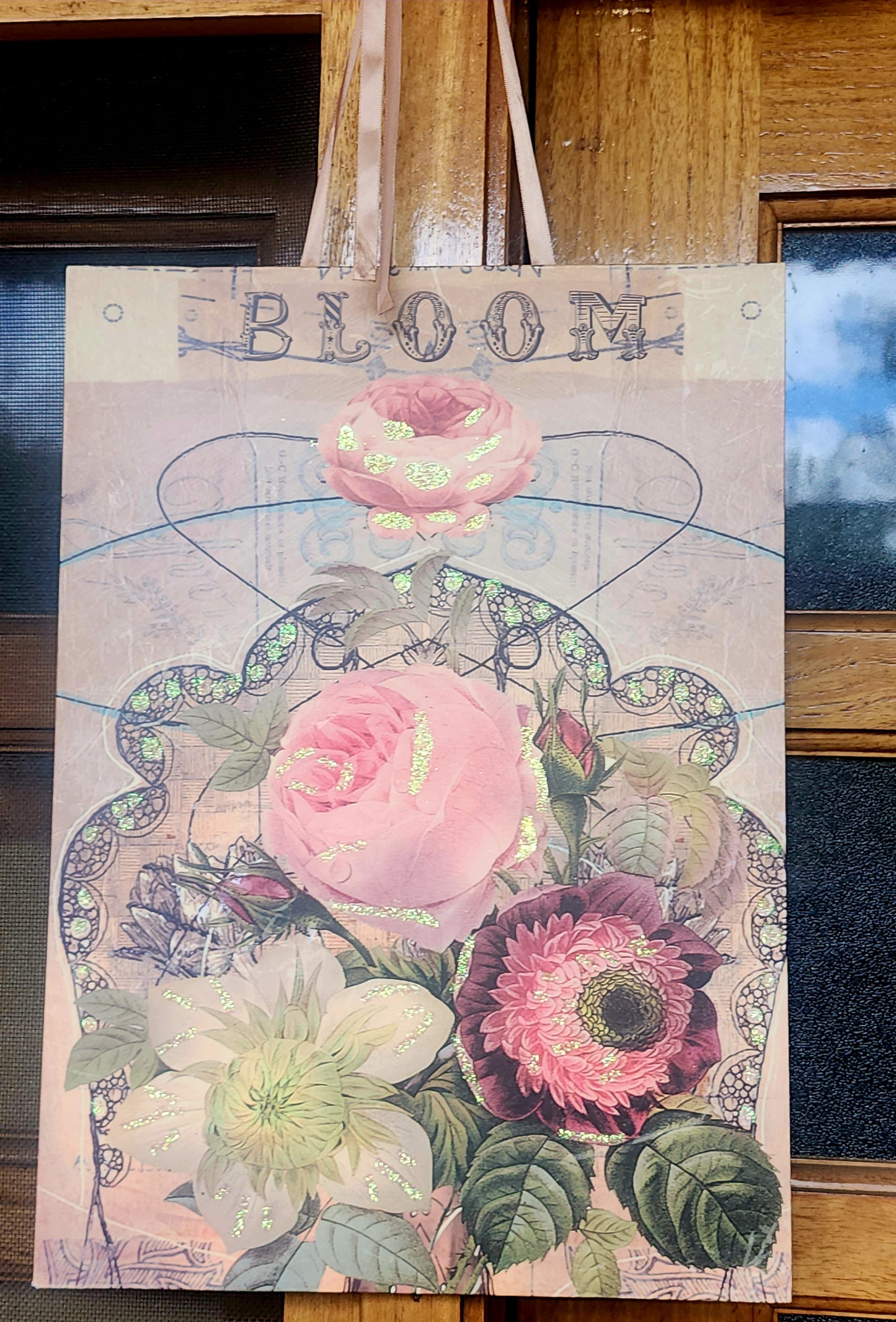 Papaya Rose Print 11.5" x 16" on board with ribbon hanging loop