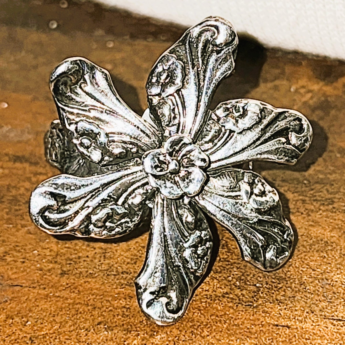 Metal Silver Spoon Flower Ring (3.5cm diameter)