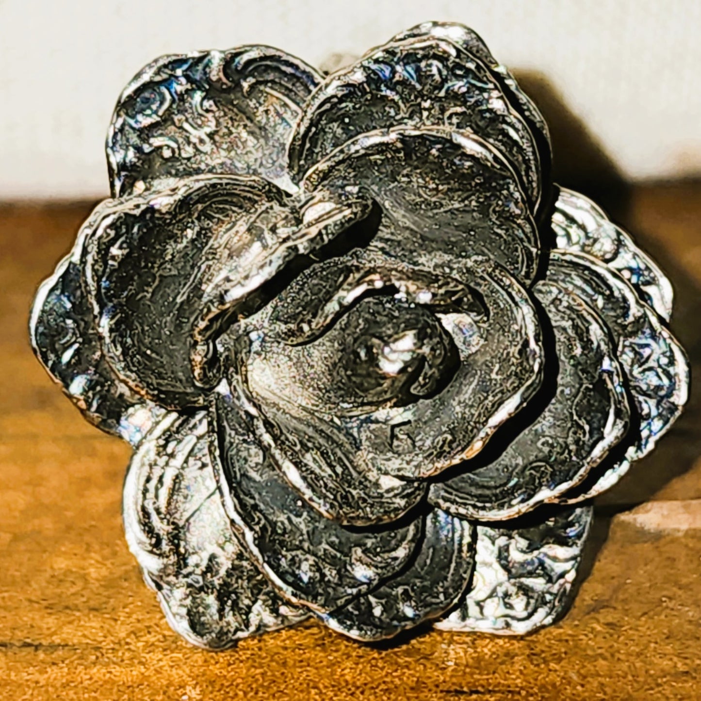 Metal Silver Spoon Rose Ring (3cm rose diameter)